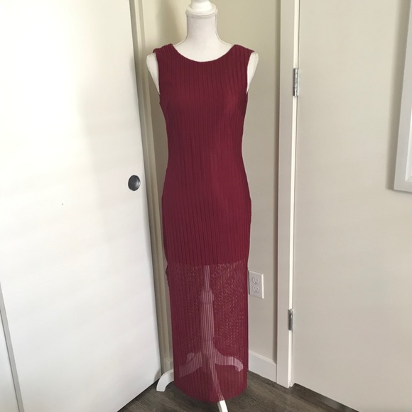 Lulu's Net-Worth It Burgundy Sleeveless Mesh Midi Dress XS - Picture 5 of 9